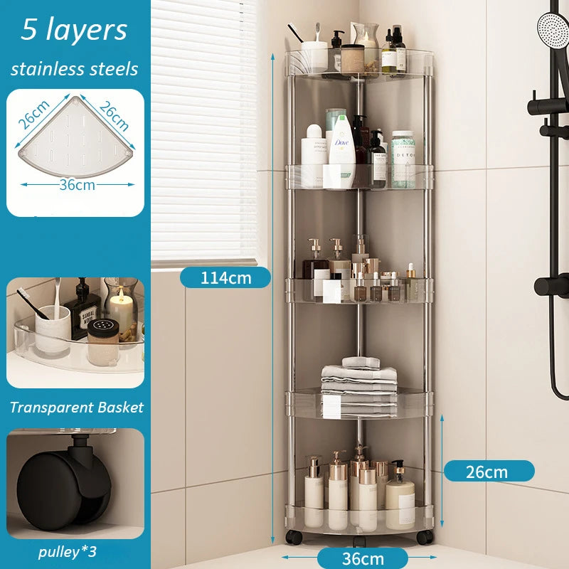 Plastic Bathroom Shelf Trolley Organizer - 5-Tier Storage