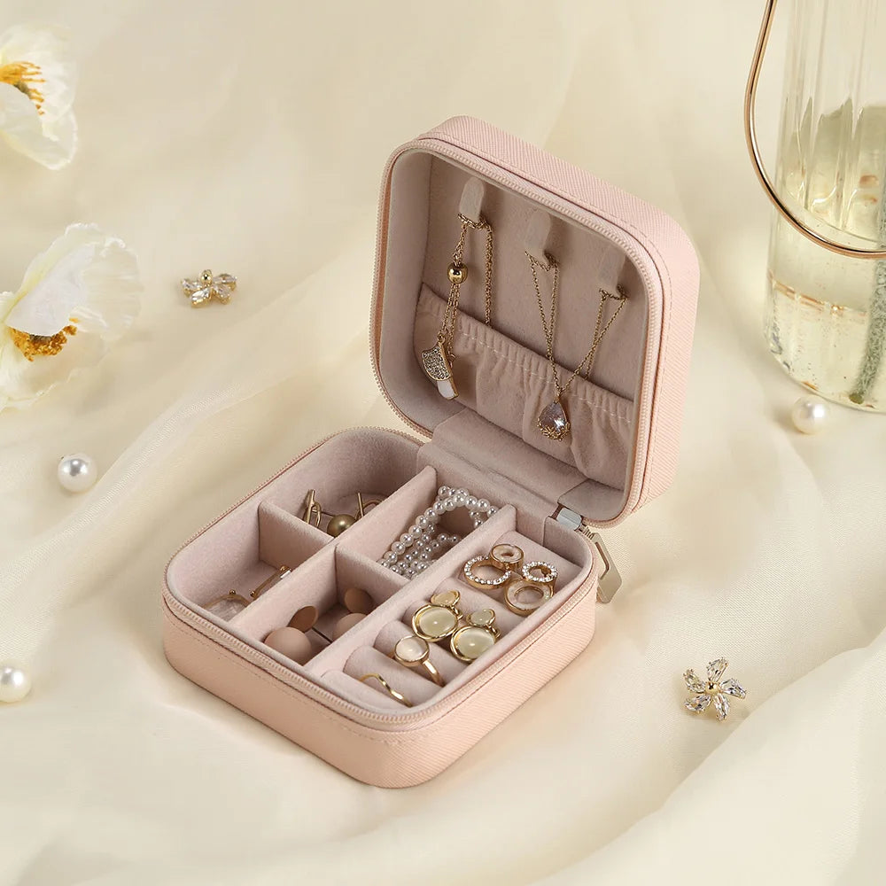 Portable Jewelry Box Leather Storage