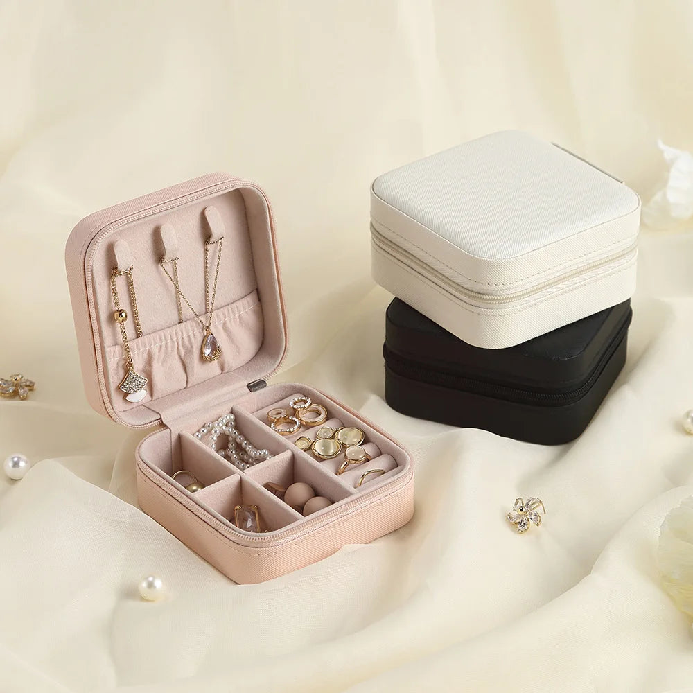 Portable Jewelry Box Leather Storage