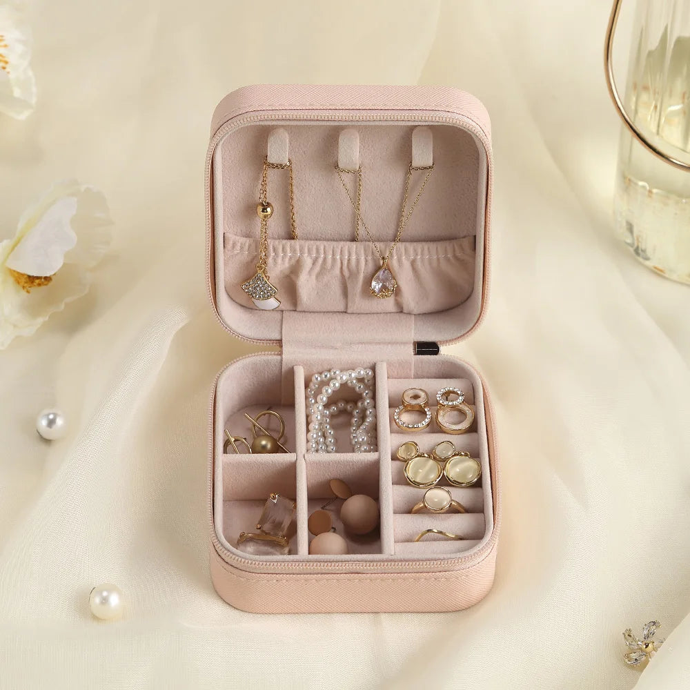 Portable Jewelry Box Leather Storage