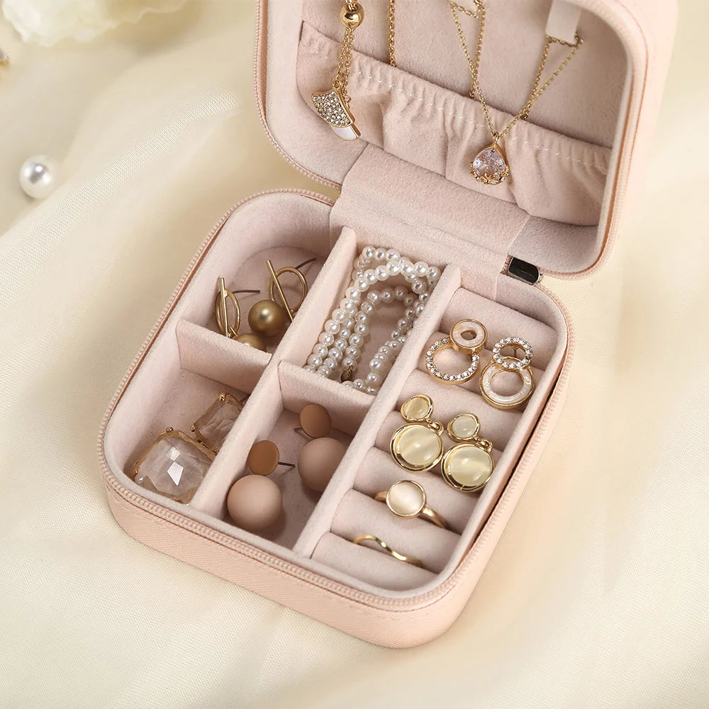 Portable Jewelry Box Leather Storage