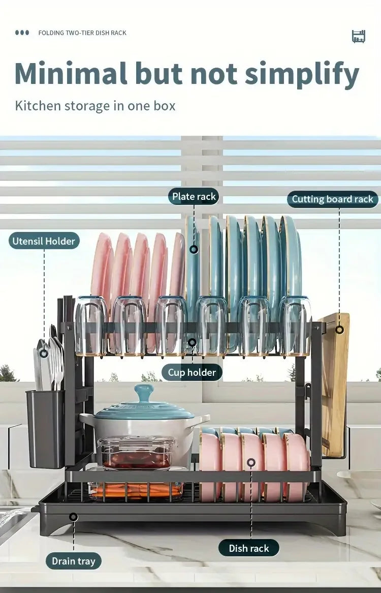 2 Tier Large Dish Drying Rack for Kitchen Counter