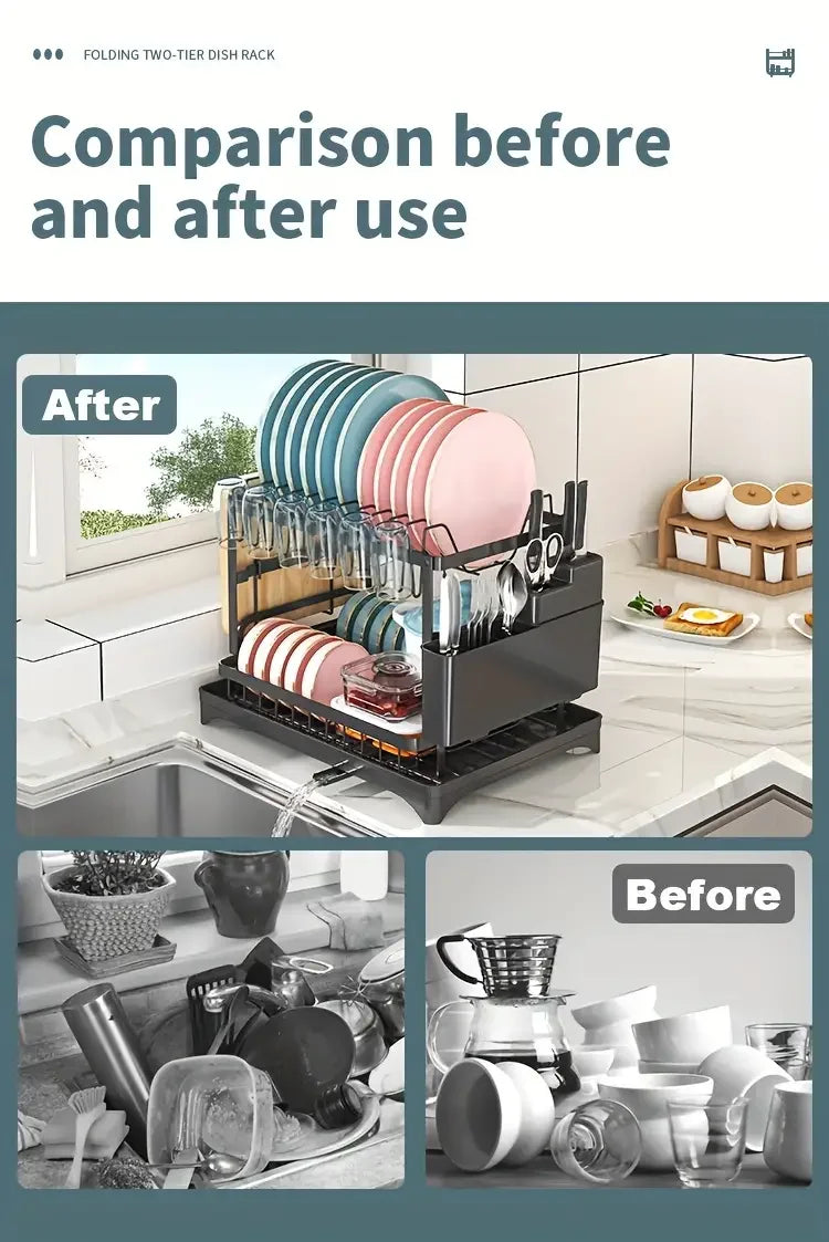 2 Tier Large Dish Drying Rack for Kitchen Counter