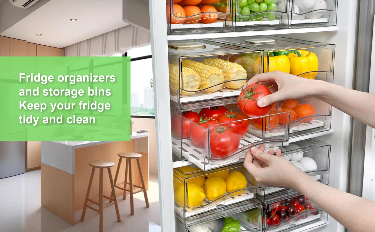 Stackable Fridge Organizer Bins for Efficient Storage