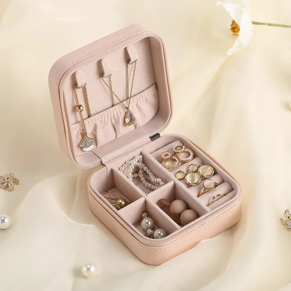 Portable Jewelry Box Leather Storage