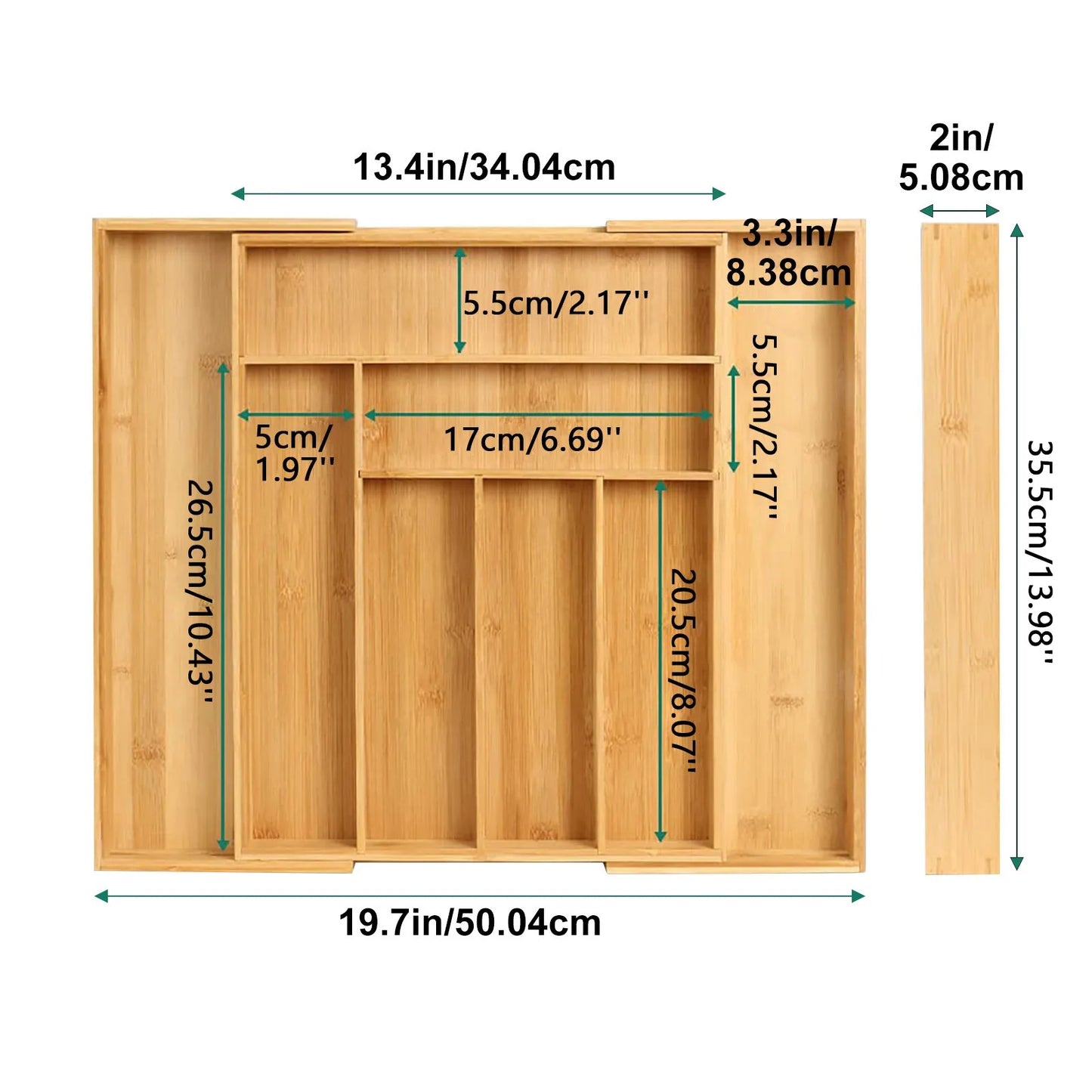 Bamboo Cutlery Divider Drawer Organizer For Utensils